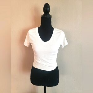 White V-Neck Women's Top